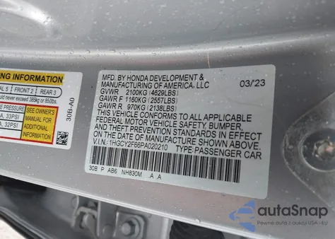 2023 Honda Accord Hybrid Ex-L из США, поврежденный, VIN 1HGCY2F66PA020210